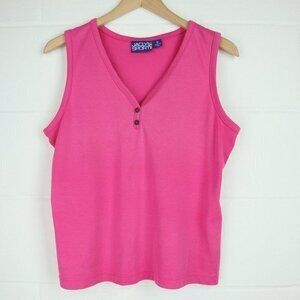 Vtg Jaclyn Sport Tank Top Size M Loose Crop Button Henley Tee Shirt 80s USA Med